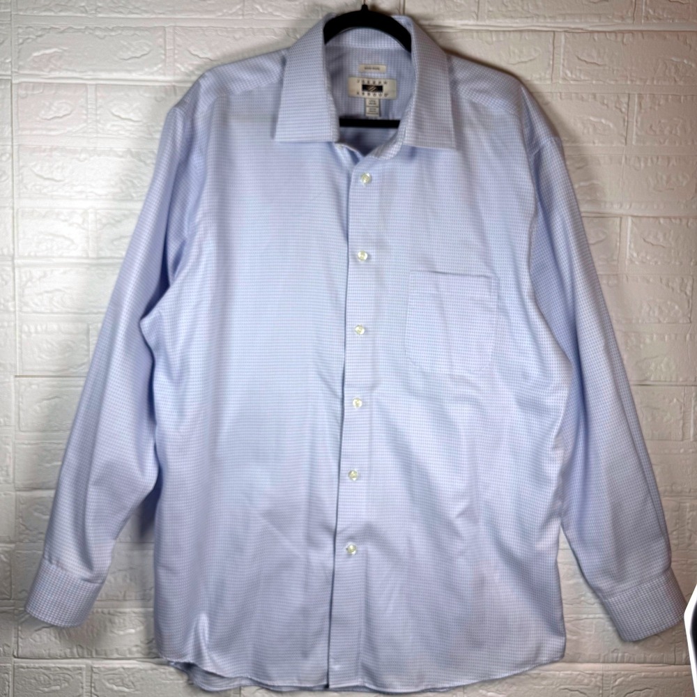 Joseph Abboud Dress Shirt Mens 17.5 34/35 Blue Micro Check Long Sleeve Cotton